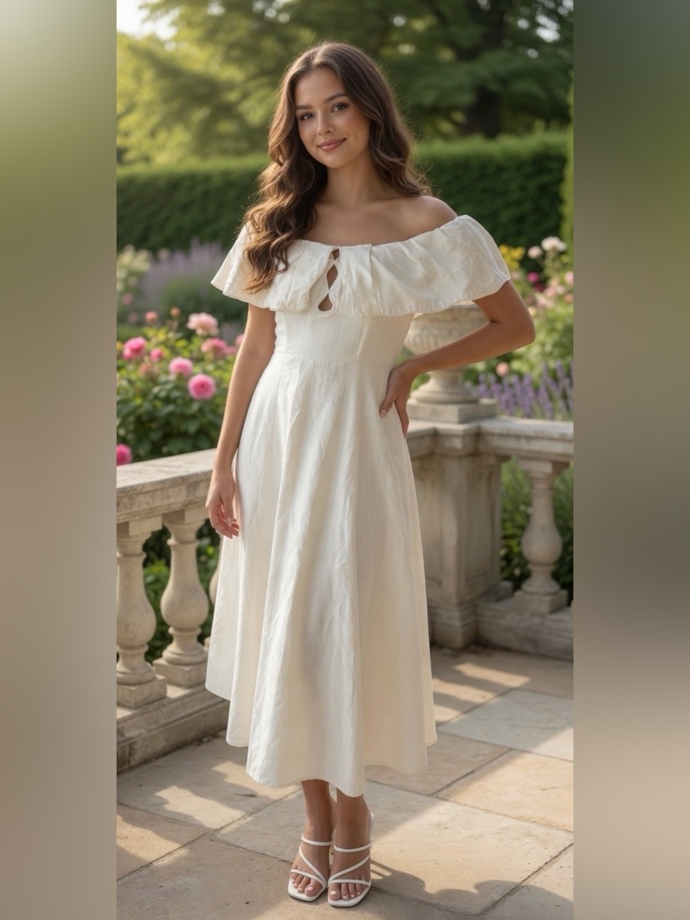 Sea NY Leona Dress Cotton Linen Strapless Off Shoulder Midi Cream White Size 2